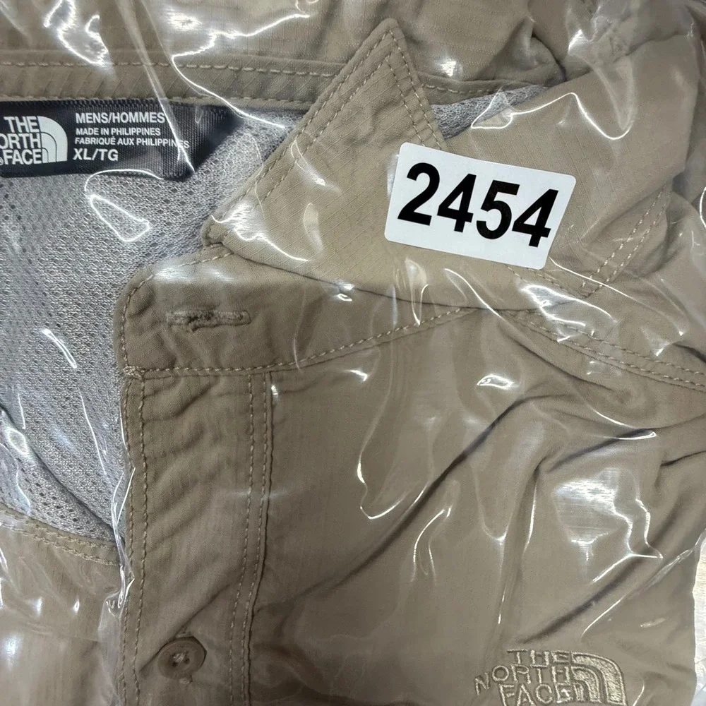 The North Face Button Up Shirt Mens XL Tan Short Sleeve Hiking‎ Ripstop Vent